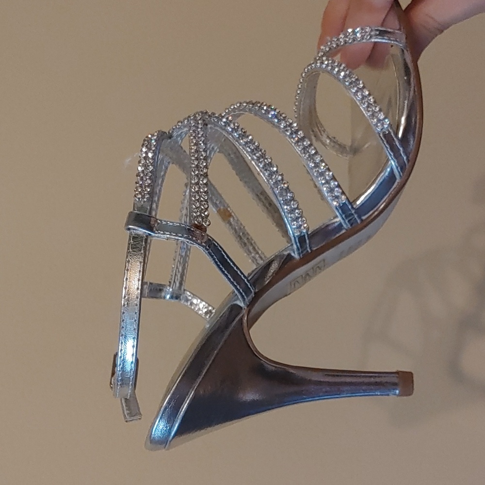 Silver Rhinestone Strap Heels - Picture 2 of 7